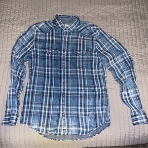 Express Blue Plaid Flannel Shirt